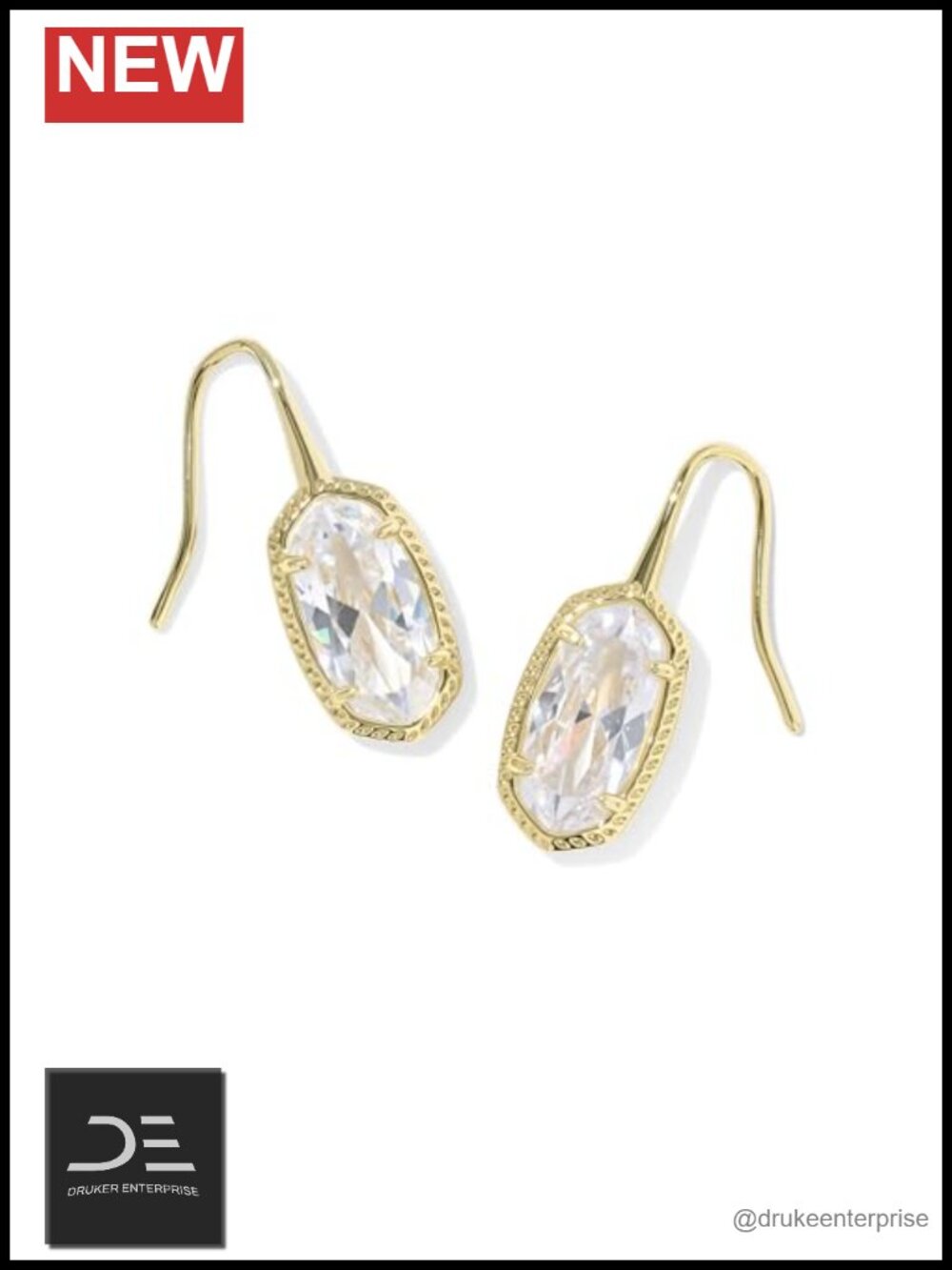 Kendra Scott Lee Luxe Drop Earrings Gold Plated Cubic Zirconia Fashion Jewelry